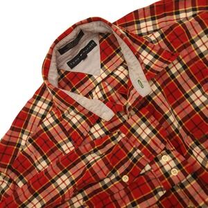 Tommy Hilfiger Plaid Flannel Shirt Men's XL Red Yellow Blk Long Sleeve Button Up